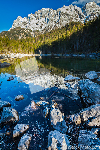 Image of Frillensee lake and Zugspitze - the highest mountain in Germany