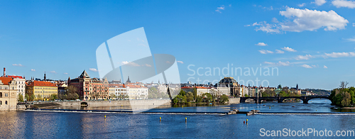 Image of Prague Stare Mesto embankment panorama from Charles bridge