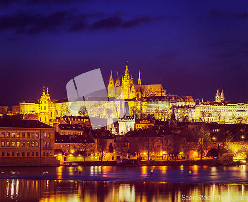 Image of View of Charles Bridge and Prague Castle in twilight