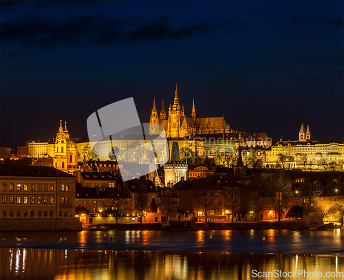 Image of View of Charles Bridge and Prague Castle in twilight