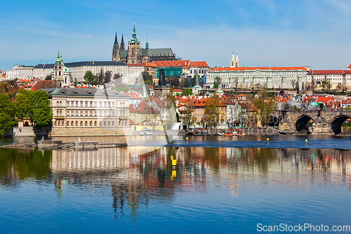 Image of View of Charles bridge over Vltava river and Gradchany