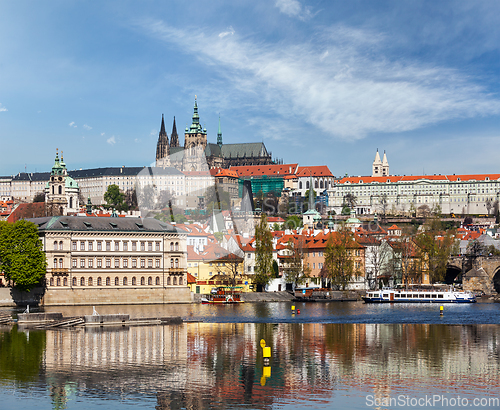 Image of View of Charles bridge over Vltava river and Gradchany