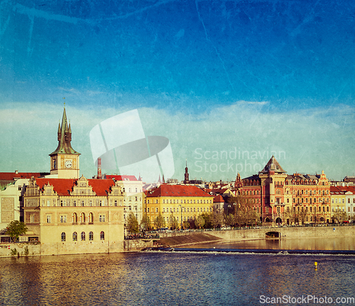 Image of Prague Stare Mesto embankment view from Charles bridge