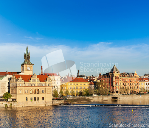 Image of Prague Stare Mesto embankment view from Charles bridge