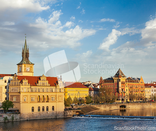 Image of Prague Stare Mesto embankment view from Charles bridge