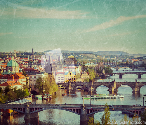 Image of Panoramic view of Prague bridges over Vltava river