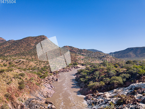 Image of aerial Epupa Falls on the Kunene River in Namibia