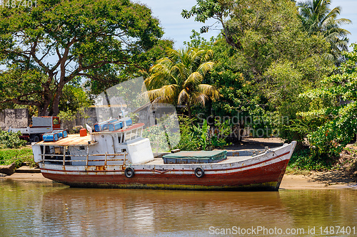 Image of rusted abandoned boat, Maroantsetra, Madagascar