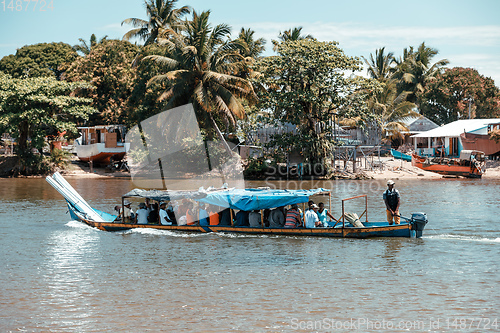 Image of overloaded and crowded taxi boat, Madagascar