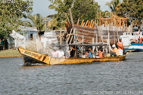 Image of overloaded and crowded taxi boat, Madagascar