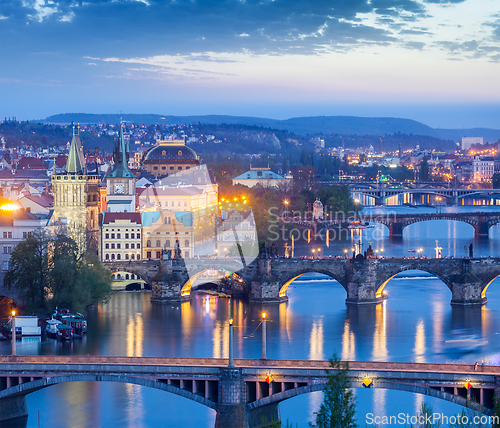 Image of Panoramic view of Prague bridges over Vltava river