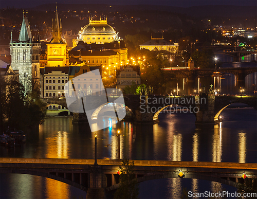 Image of Panoramic view of Prague bridges over Vltava river