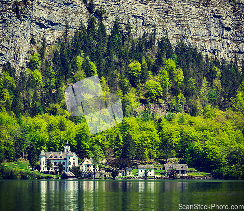Image of Castle at Hallstatter See mountain lake in Austria