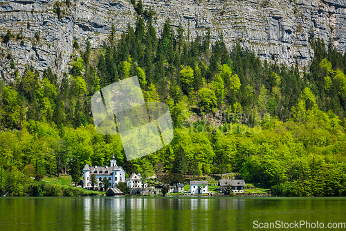 Image of Castle at Hallstatter See mountain lake in Austria