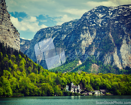 Image of Castle at Hallstatter See mountain lake in Austria