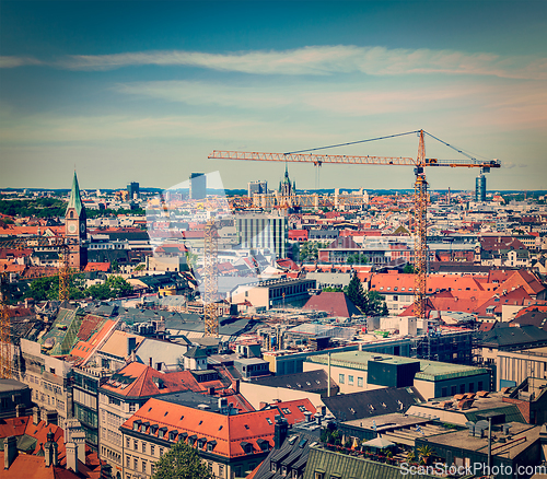 Image of Aerial view of Munich with construction site