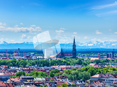 Image of Aerial view of Munich with Bavarian Alps in background