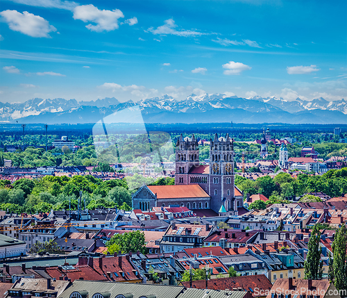 Image of Aerial view of Munich with Bavarian Alps in back