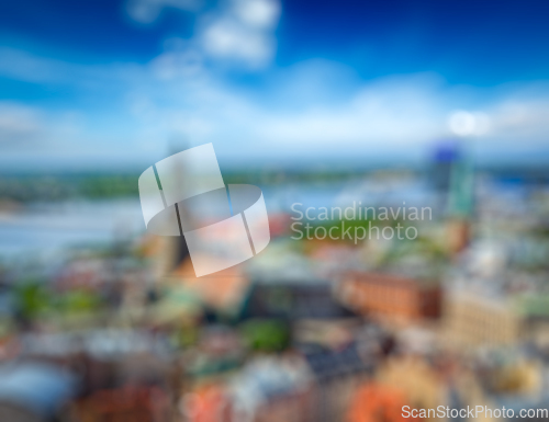 Image of Blurred background of aerial view Riga city