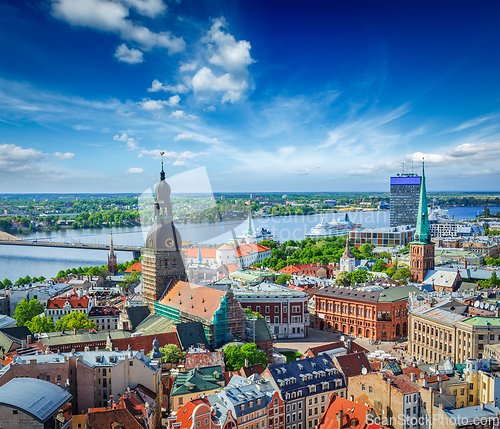 Image of Aerial view of Riga center from St. Peter's Church, Riga, Latvia