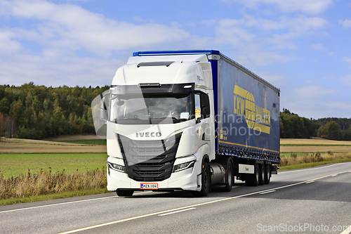 Image of White Iveco S-Way NP Truck Pulls Semi Trailer