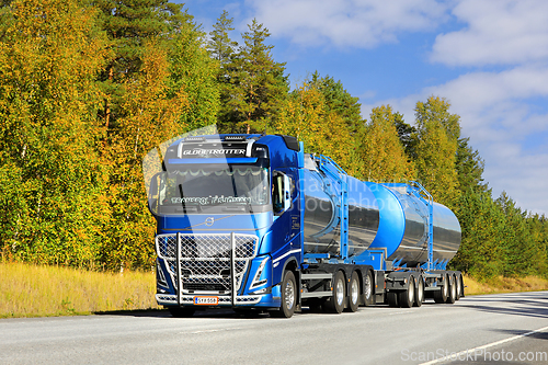 Image of Blue Volvo FH540 Tank Truck Transports Load