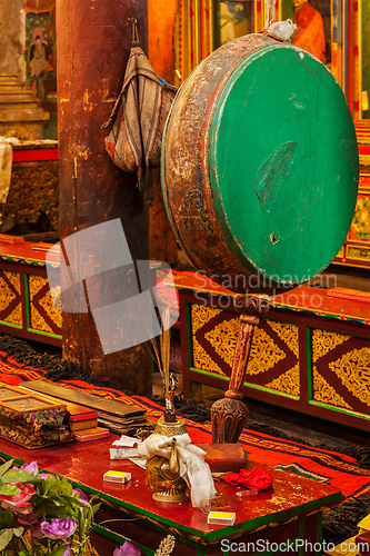 Image of Ritual drum in Hemis monastery. Ladakh, India