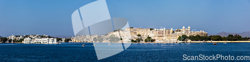 Image of Panorama of Lake Pichola, Lake palace and City Palace. Udaipur,