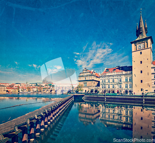 Image of Prague Stare Mesto embankment view from Charles bridge