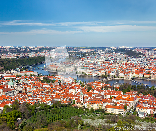 Image of View of Charles Bridge over Vltava river and Old city from Petri