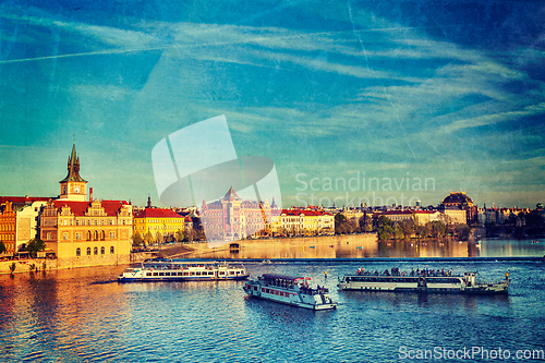 Image of Prague Stare Mesto embankment view from Charles bridge