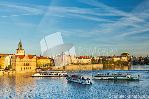 Image of Prague Stare Mesto embankment view from Charles bridge