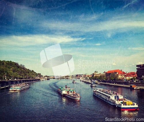 Image of Tourist boats on Vltava river in Prague