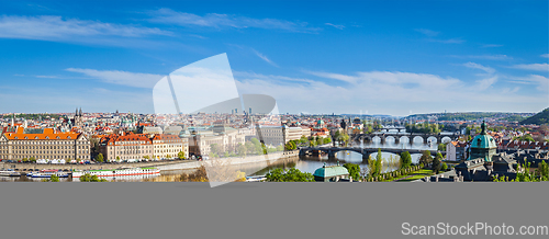 Image of Panoramic view of Prague bridges over Vltava river