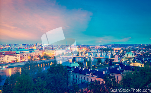 Image of Panoramic view of Prague bridges over Vltava river