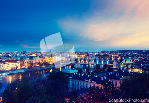 Image of Panoramic view of Prague bridges over Vltava river