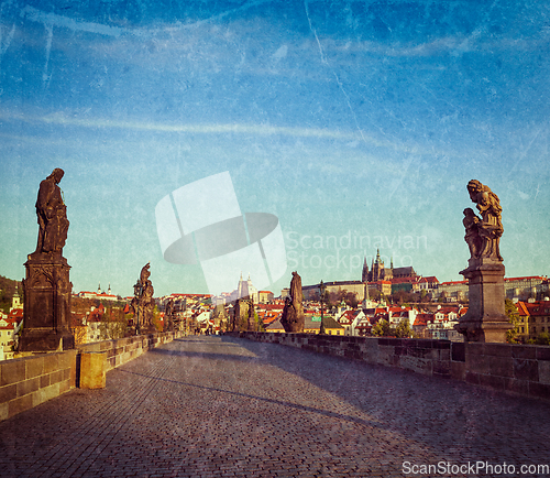 Image of Charles bridge and Prague castle in the morning