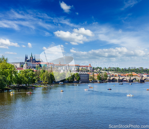Image of View of Charles bridge over Vltava river and Gradchany (Prague C