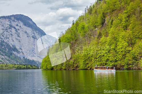 Image of Tourist boat at alpine mountain