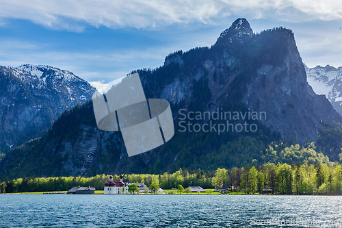 Image of Koningsee lake and St. Bartholomew's Church, Germany