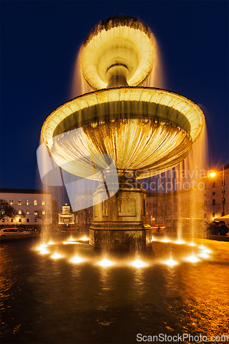 Image of Fountain in the Geschwister-Scholl-Platz in the evening. Munich,