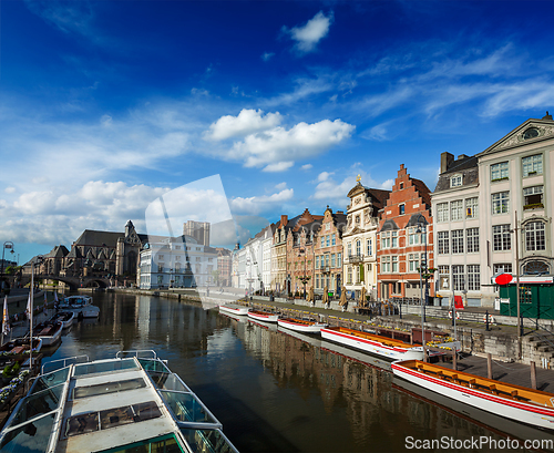 Image of Ghent canal. Ghent, Belgium