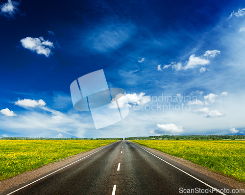 Image of Road in blooming spring meadow