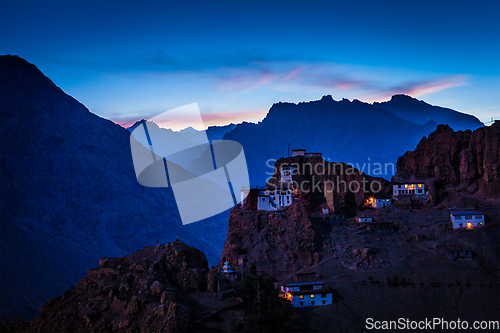 Image of Dhankar gompa in twilight