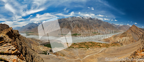 Image of Aerial panorama of Spiti valley and Key gompa in Himalayas