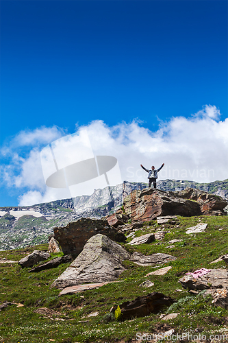 Image of Happy tourist in mountains