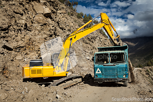 Image of Road construction in mountains Himalayas