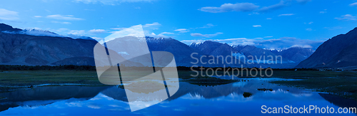 Image of Panorama of Nubra valley in twilight. Ladah, India