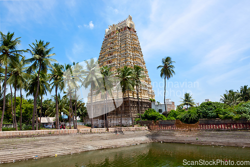 Image of Gopura (tower) and temple tank of Lord Bhakthavatsaleswarar Temp