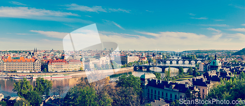 Image of Panoramic view of Prague bridges over Vltava river